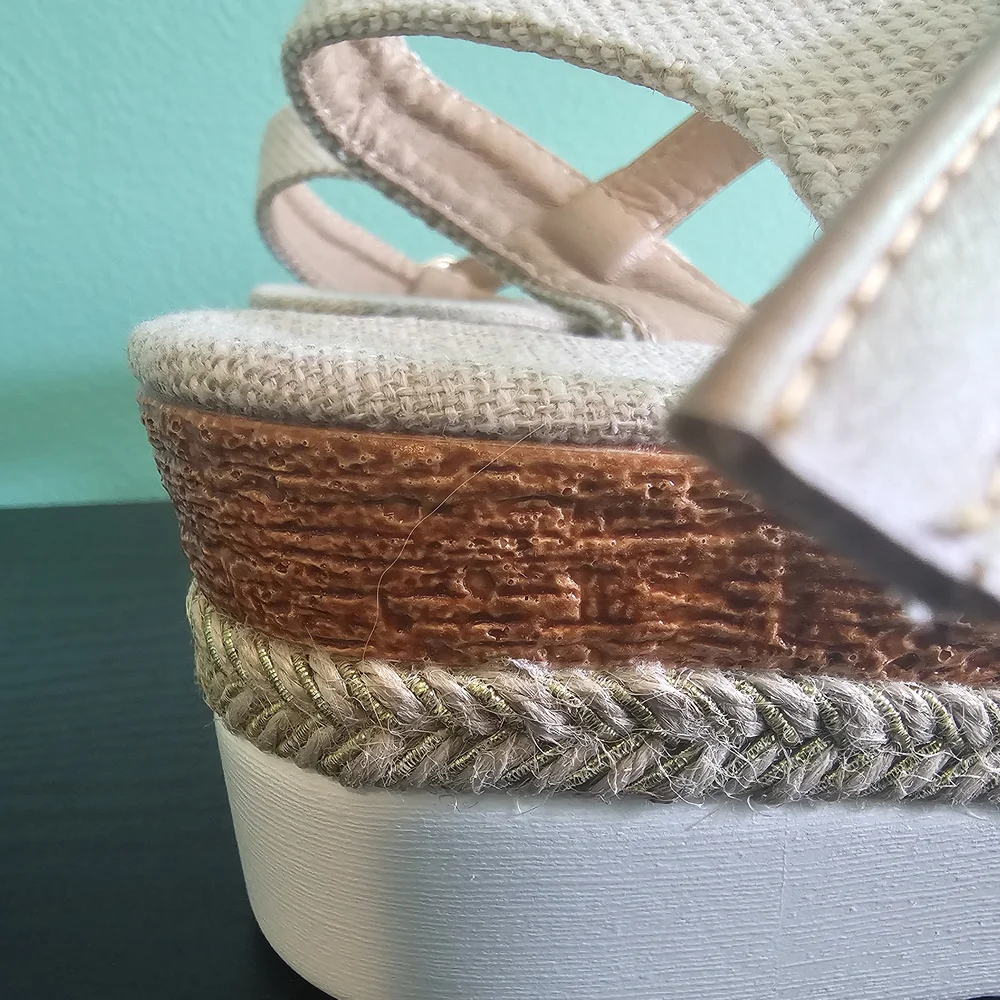 Women's Tan and Cream Espadrille Sandals Women's Size 38 NWOT